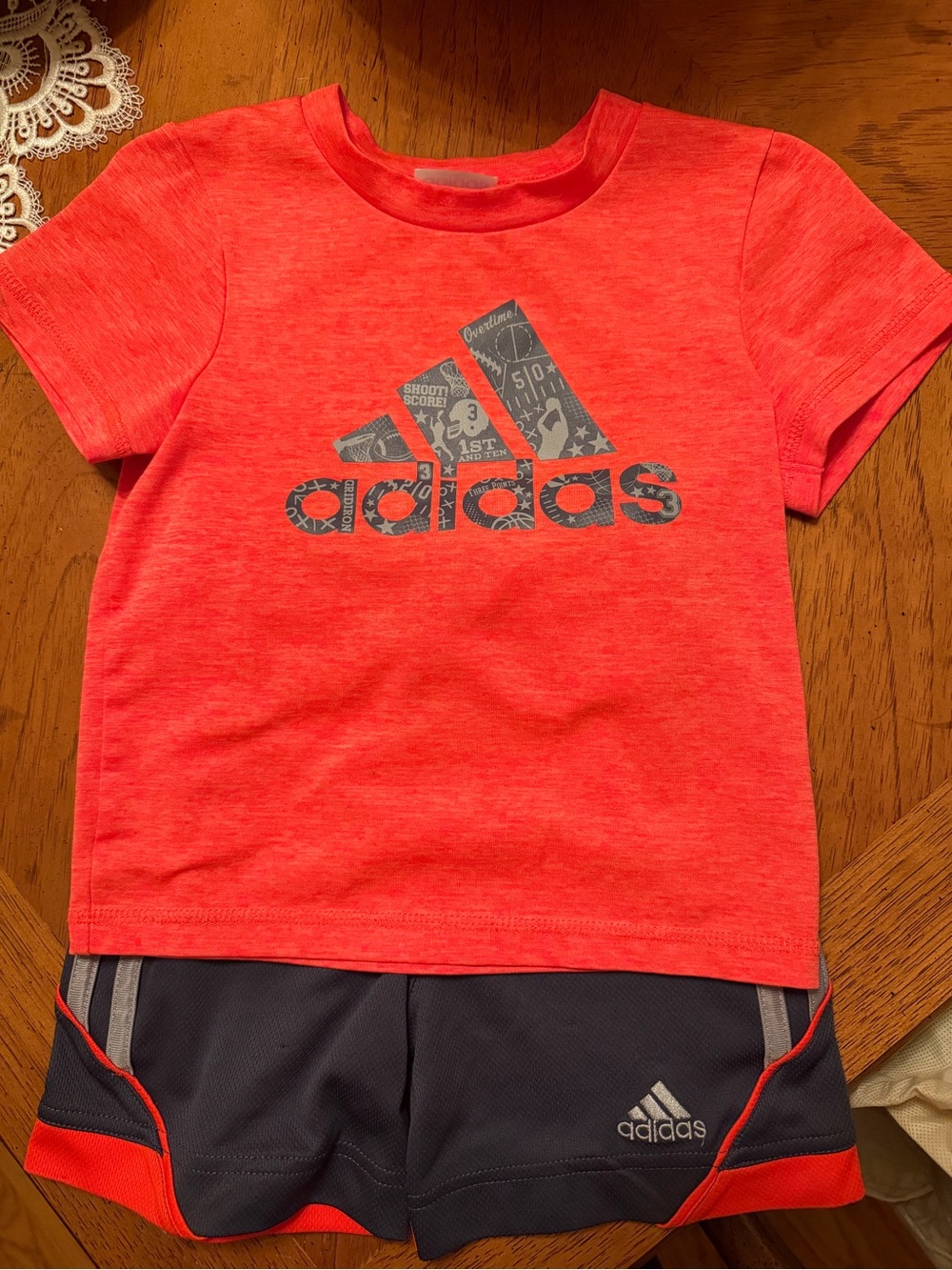 Adidas Toddler Short Sleeve Tee and Shorts in Bright Coral